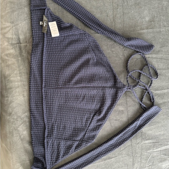 Lulu's Deep Blue Ribbed Halter Tank - Picture 6 of 6